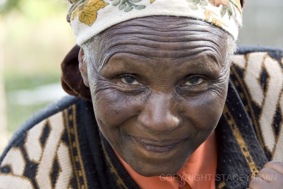 A spirited member of the grandmother's group in Ndathi.